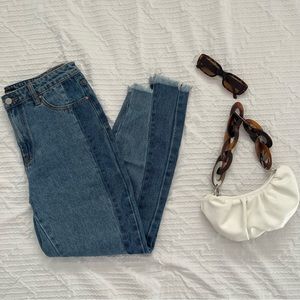 ★ AFRM Women’s Jeans Raw Hem Two Tone Denim Skinny Asymmetric Size 28